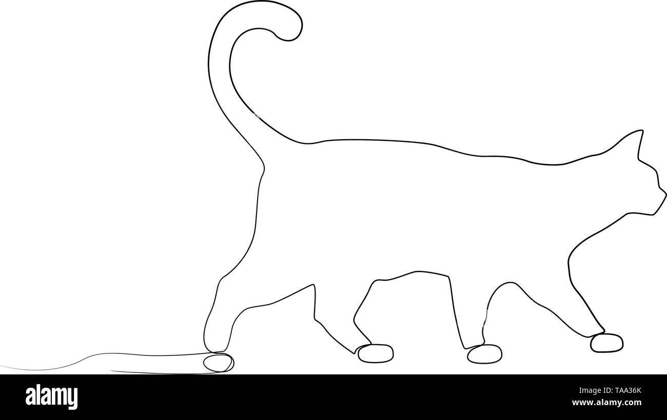Continuous one line drawing Walking cat. Side view Stock Vector ...