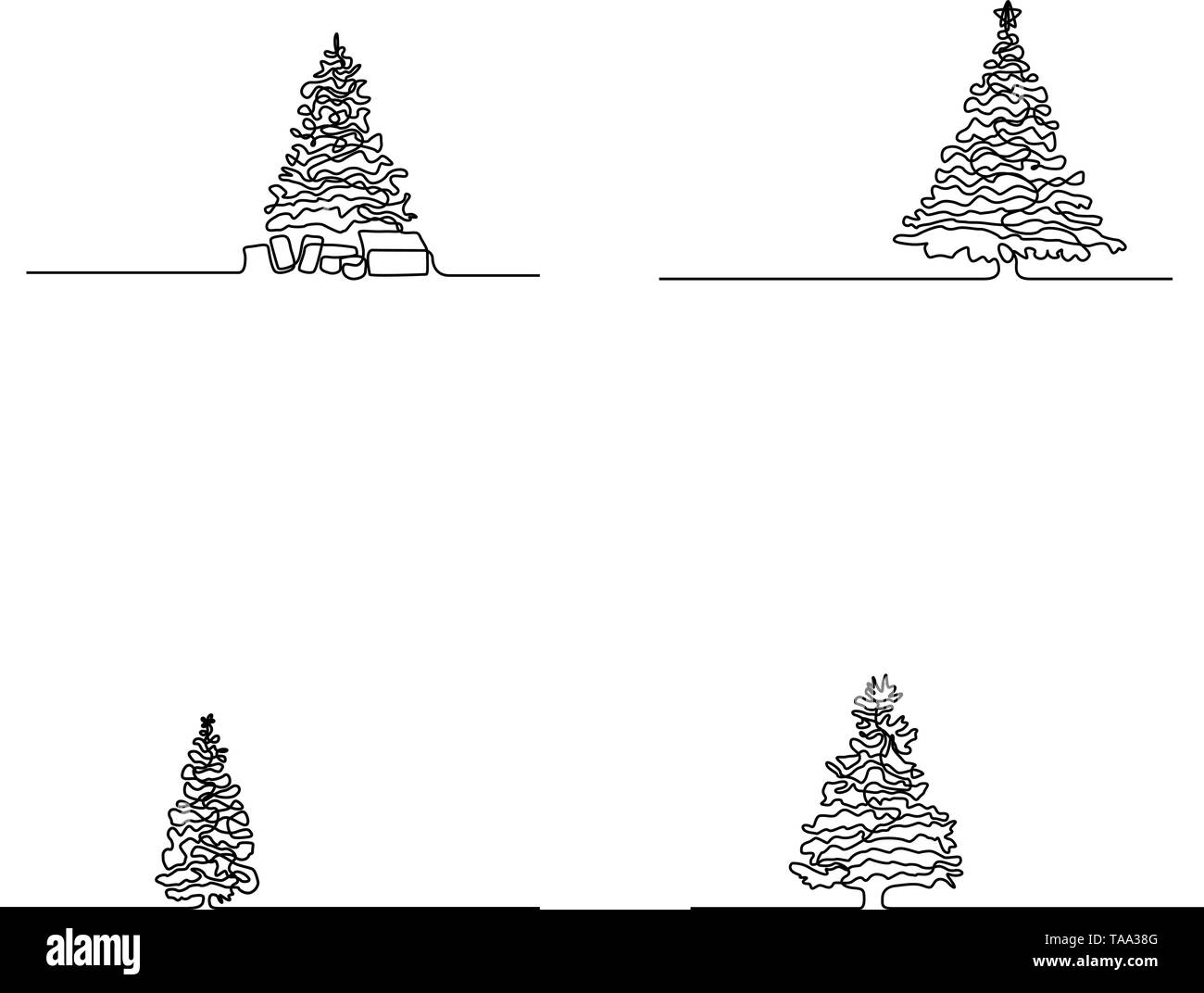 Continuous line set of Christmas tree. Vector illustration. Stock Vector