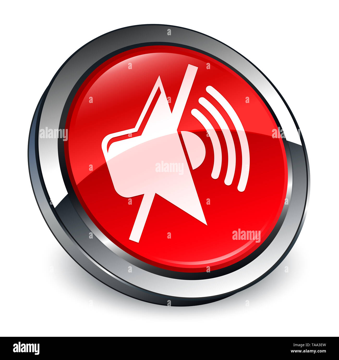Mute volume icon isolated on 3d red round button abstract illustration