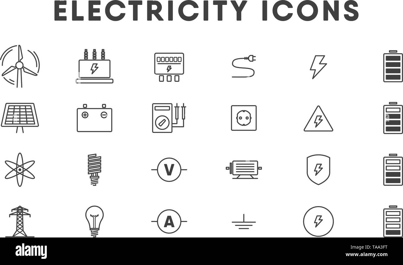 Electricity thin line icon set. Energetics. Vector Stock Vector