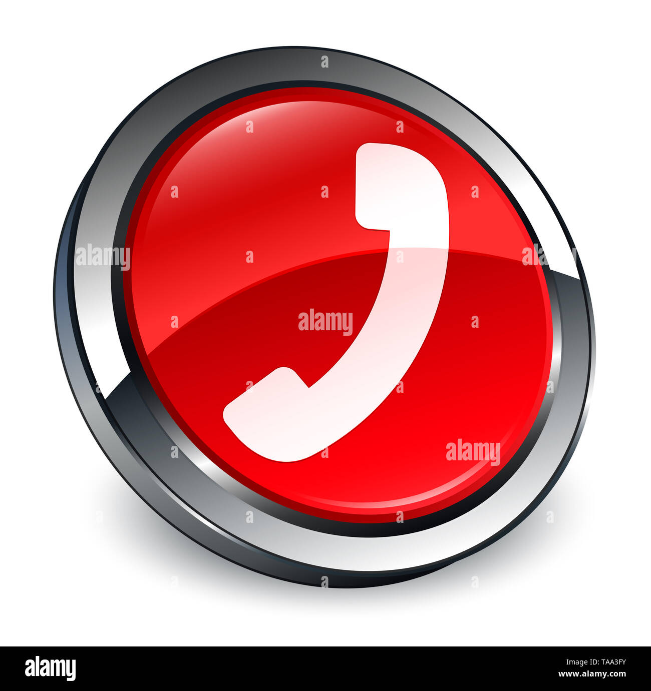 Phone icon isolated on 3d red round button abstract illustration Stock