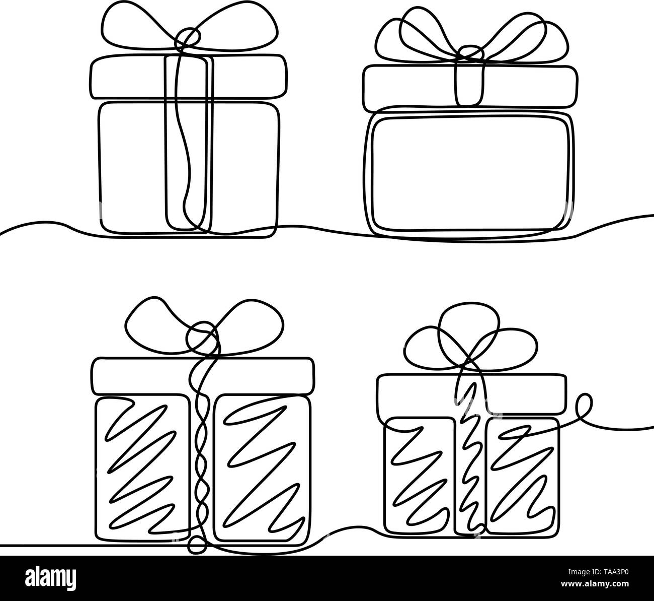 Continuous line drawing set of Gifts box . New Year and Happy Christmas theme Stock Vector