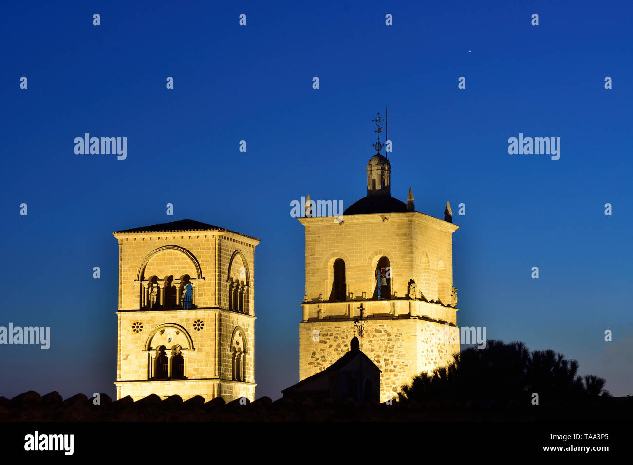 The Church of Santa Maria la Mayor with its two towers, dating back to the 15th century. Trujillo, Spain Stock Photo