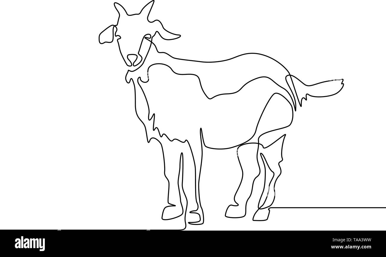 Continuous one line drawing Goat. Vector iluustration Stock Vector