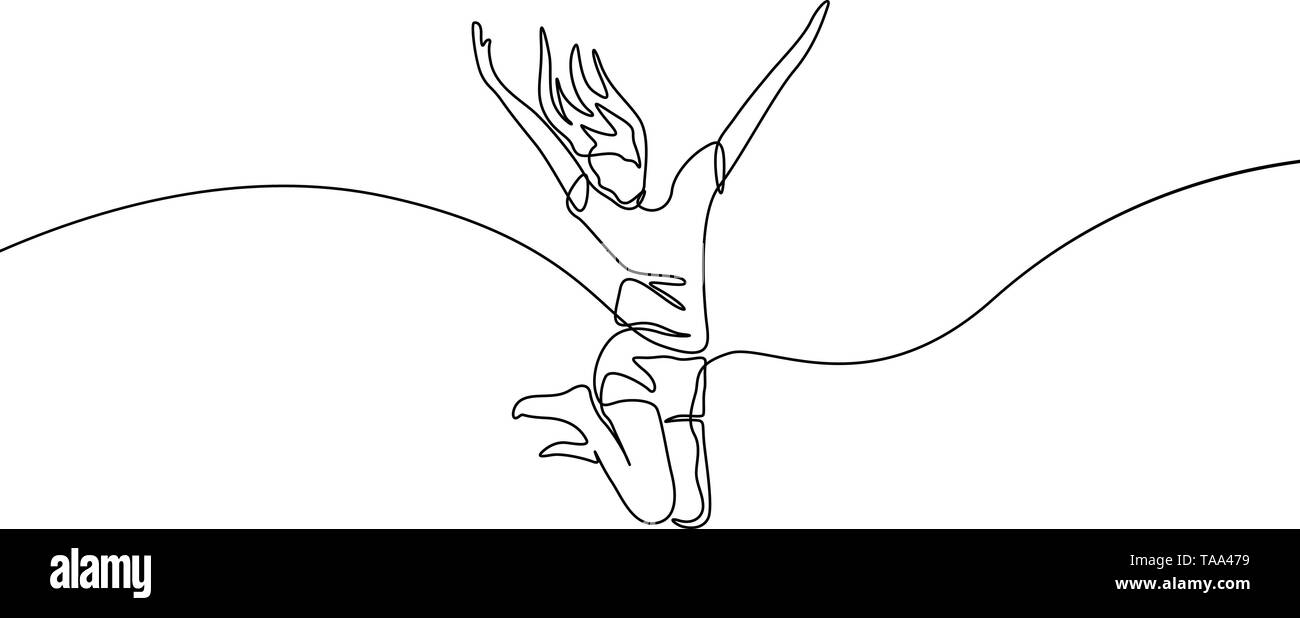 Continuous one line drawing jumping girl vector Stock Vector