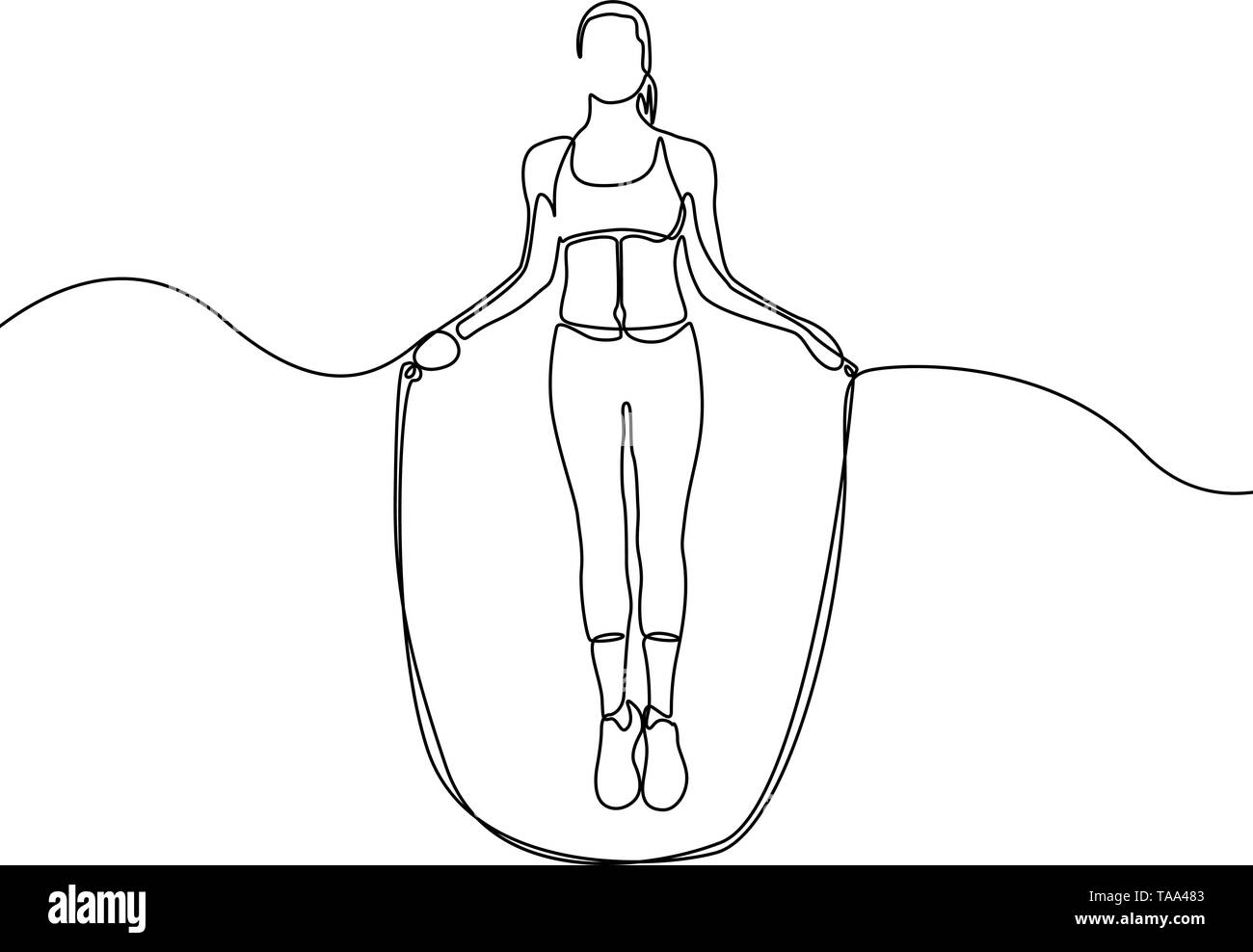 Continuous one line drawing woman jump rope Stock Vector Image & Art ...