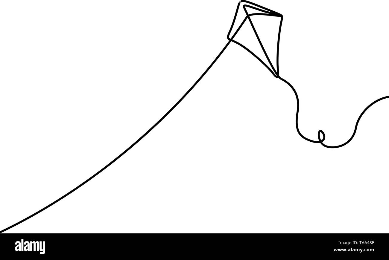 Continuous line drawing Flying kite, Makar Sankranti. . Vector illustration. Stock Vector