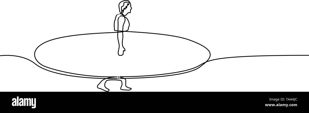 Continuous line man carries a surfboard. Vector illustration Stock ...