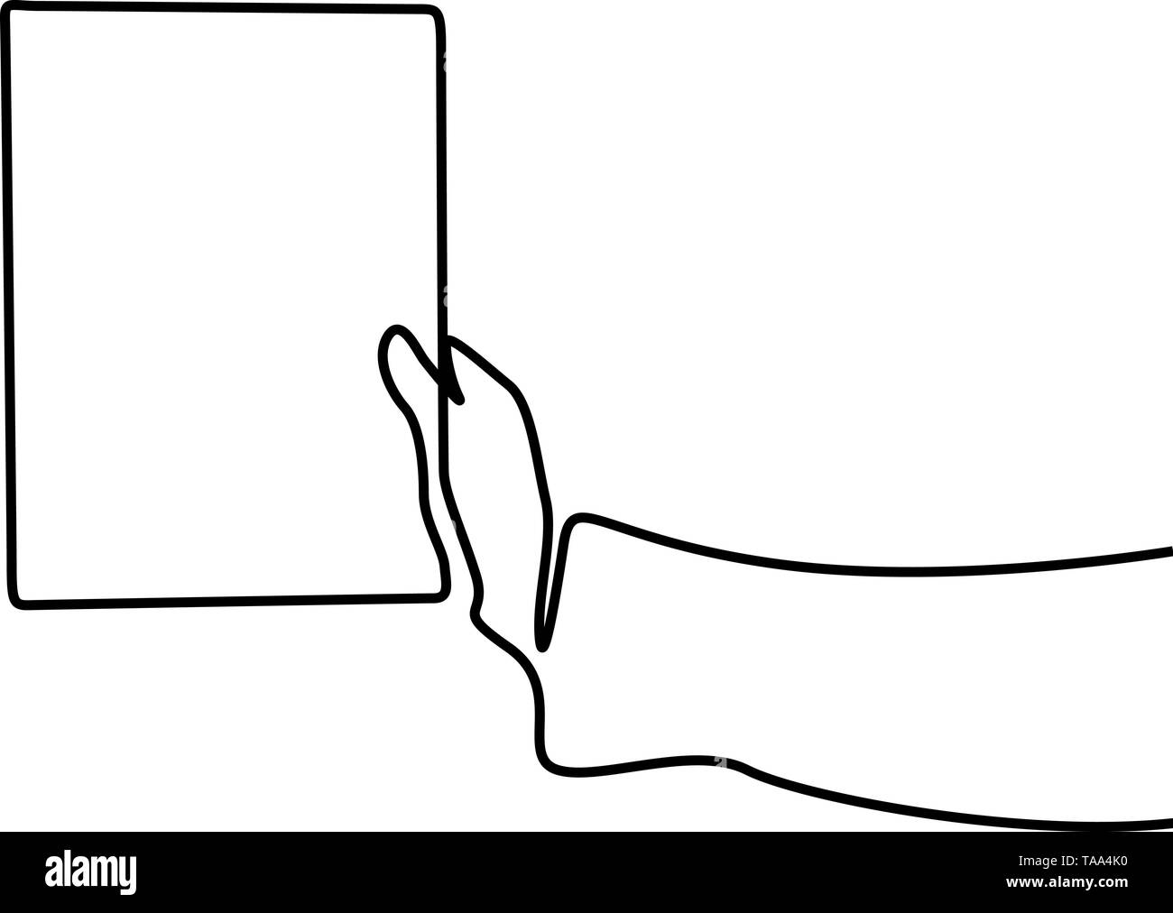 Continuous line drawing Hand holding a blank sheet of paper with
