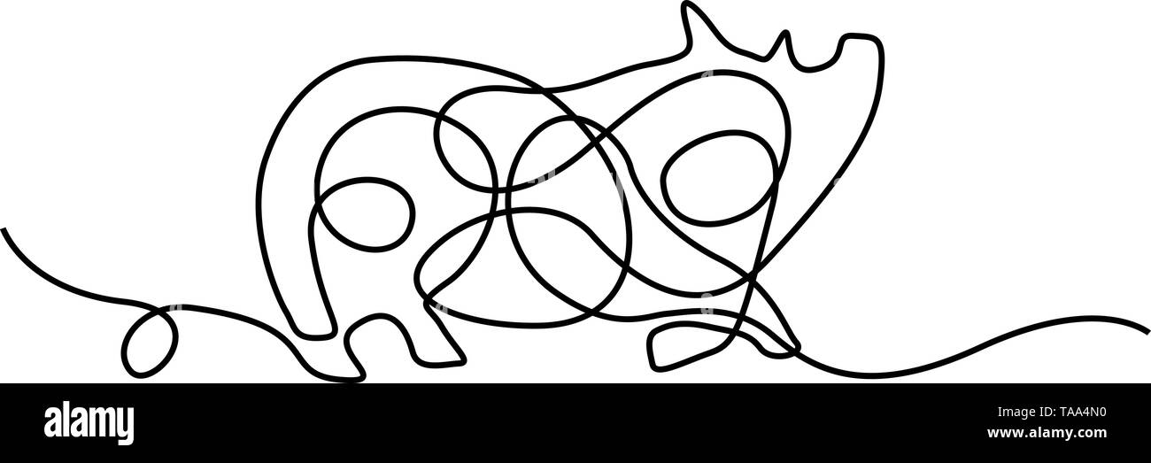 Continuous line drawing Pig. Happy 2019 New Year.  Vector illustration. Stock Vector