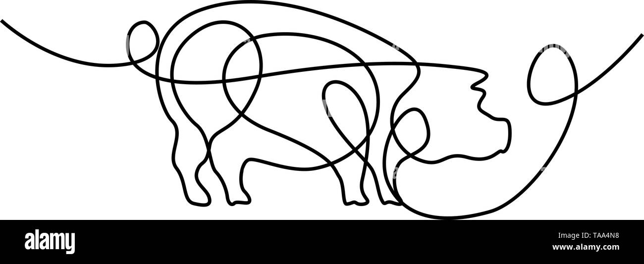 Continuous line drawing Pig. Vector illustration.  Stock Vector