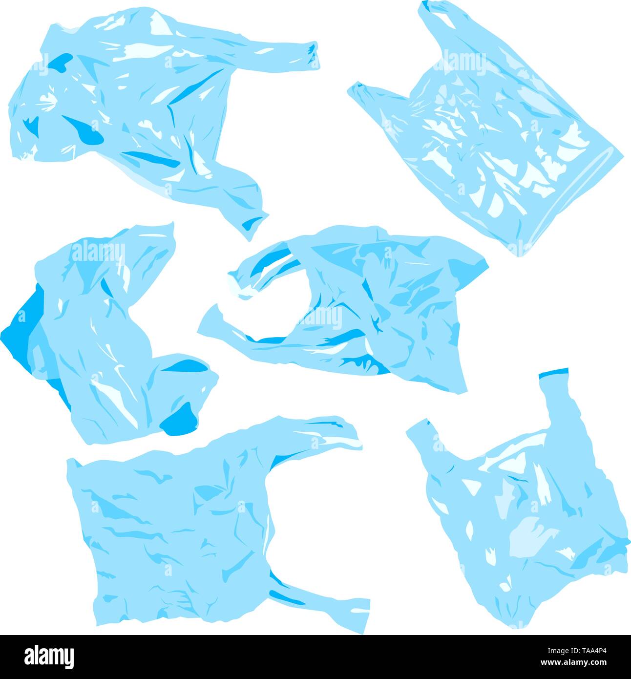 Set of plastik cellophane bags. Reuse, recycle plastic. Ecology problems Stock Vector Image