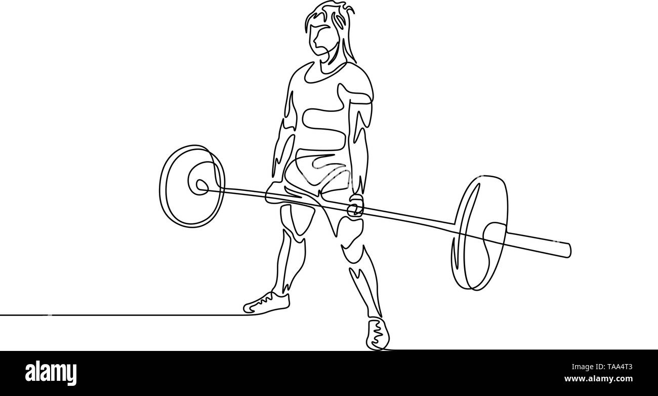 Continuous one line drawing powerlifter perform deadlift. Powerlifting