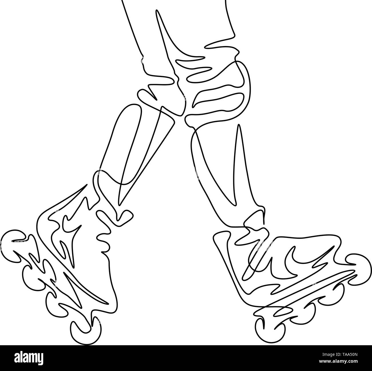 Continuous one line illustration of body part legs in roller skate trick. Sport, recreation Continuous one line illustration of body part legs in roller skate trick. Sport, recreation