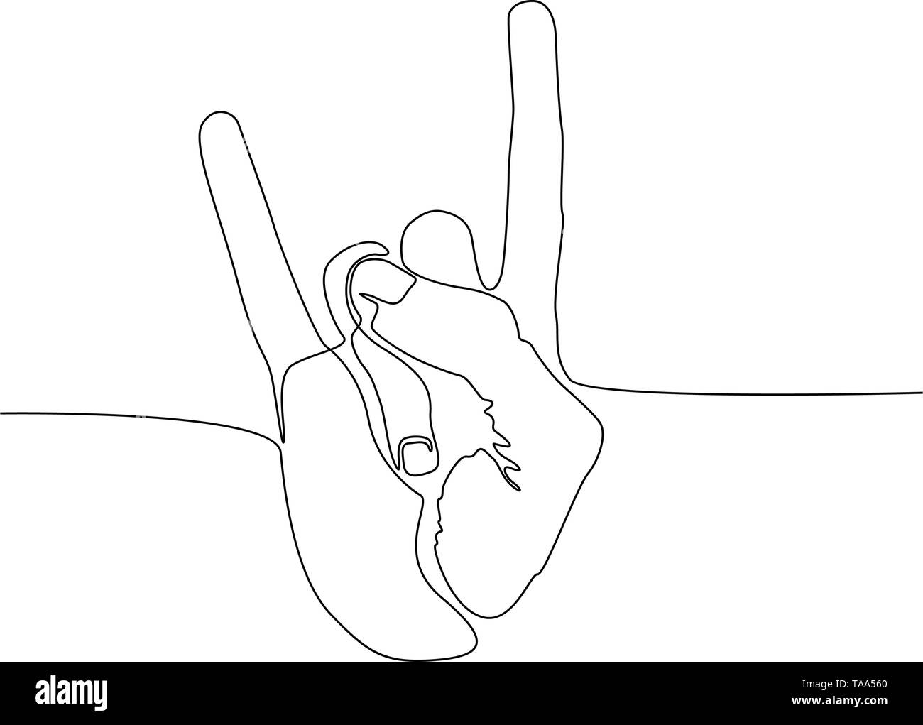 One line Rock and Roll sign. Hand gesture sign of the horns. Vector  Stock Vector