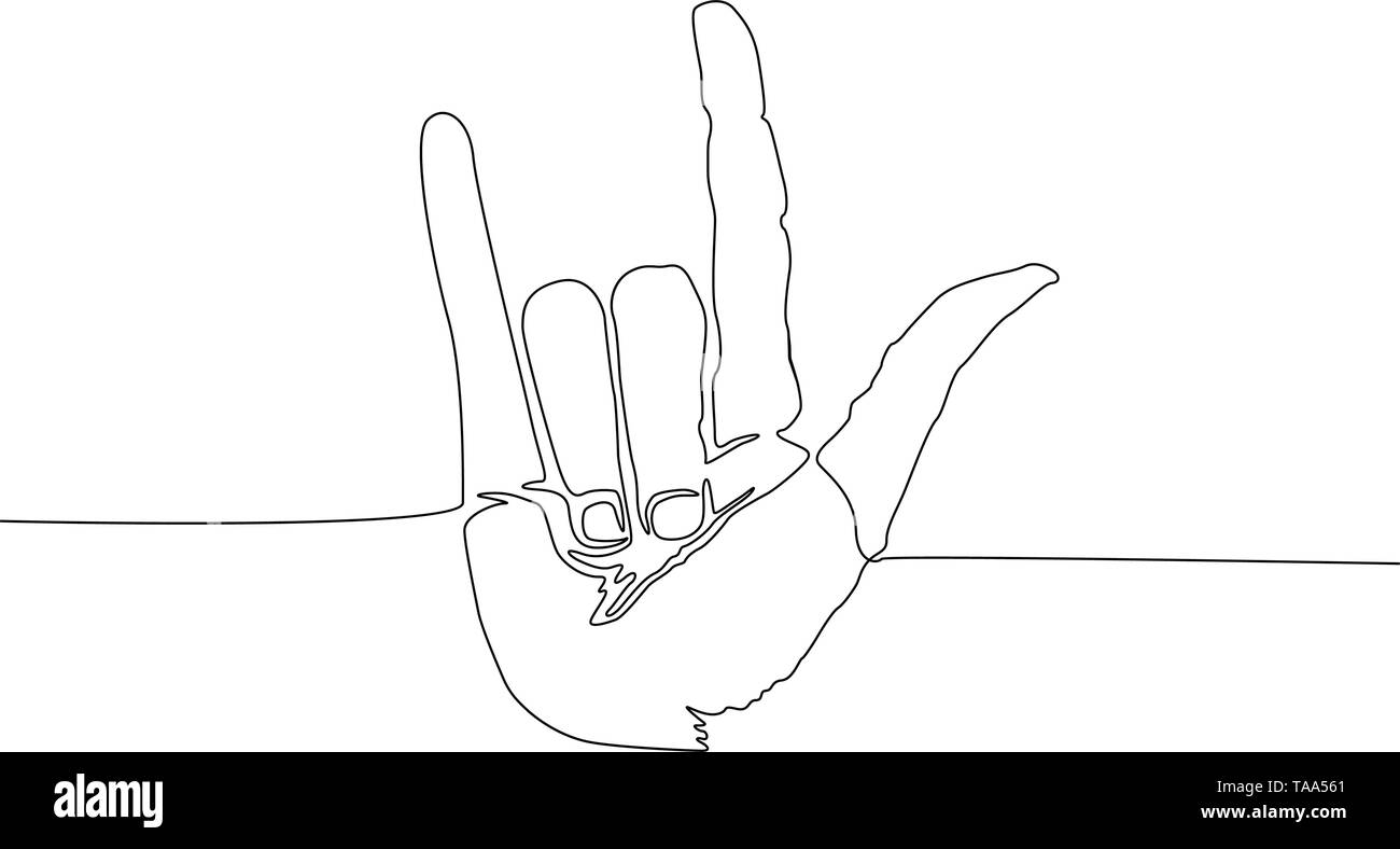 One line Rock and Roll sign. Hand gesture sign of the horns. Vector  Stock Vector