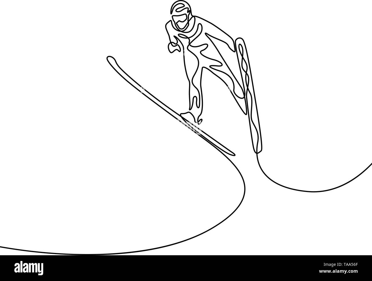 Continuous one line Jumping on the ski. Olympic sport Stock Vector
