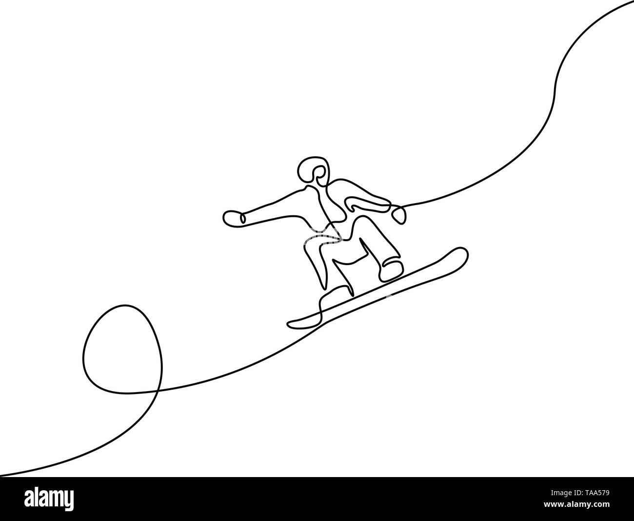Continuous one line drawing Snowboarder jump vector Stock Vector