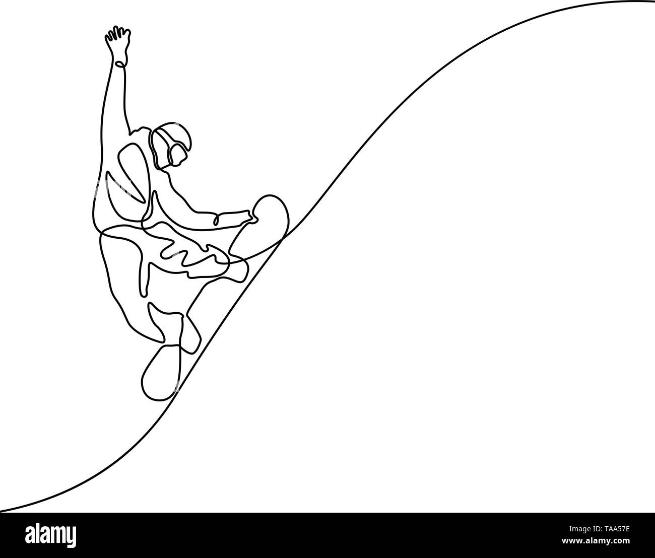 Continuous line drawing Snowboarder jumps vector Stock Vector
