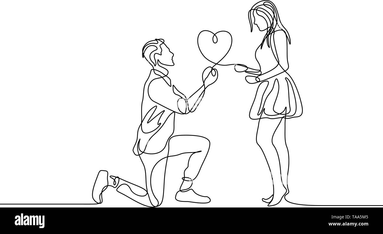 Single one line drawing man making proposal Vector Image