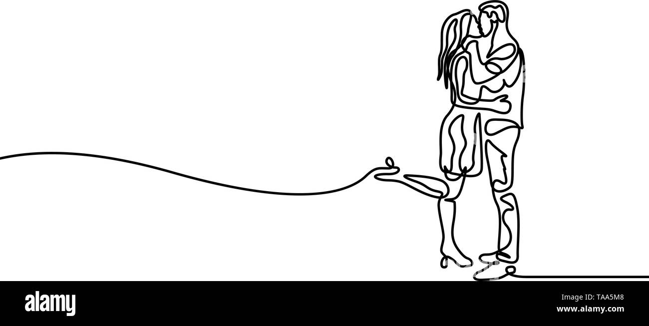 Continuous one line man and woman hug and kiss Stock Vector Image & Art ...