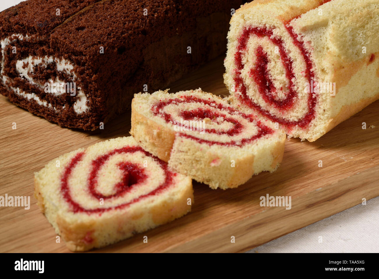 Swiss roll, jelly roll, roll cake, cream roll, sponge cake filled with