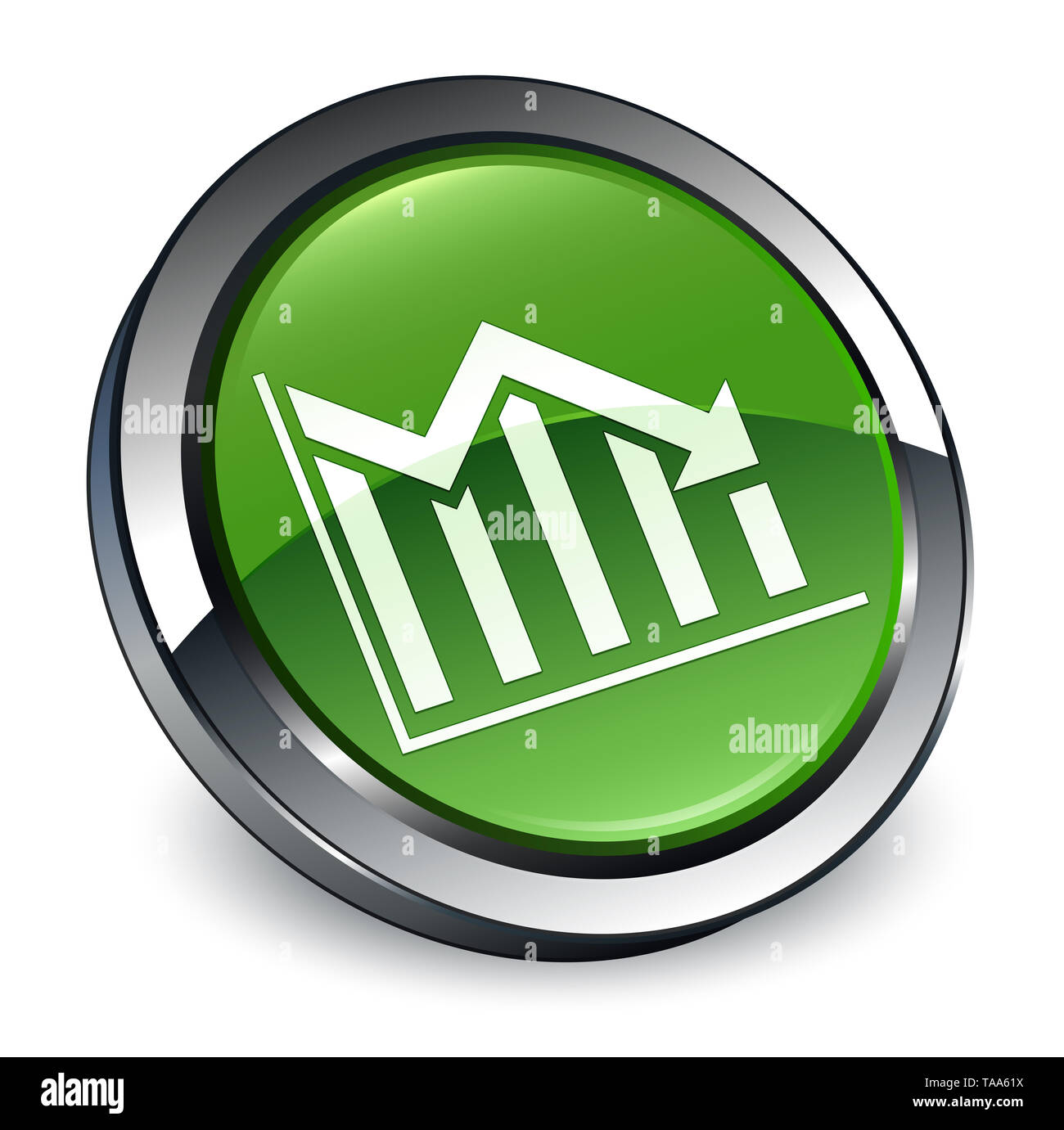 Statistics down icon isolated on 3d soft green round button abstract ...