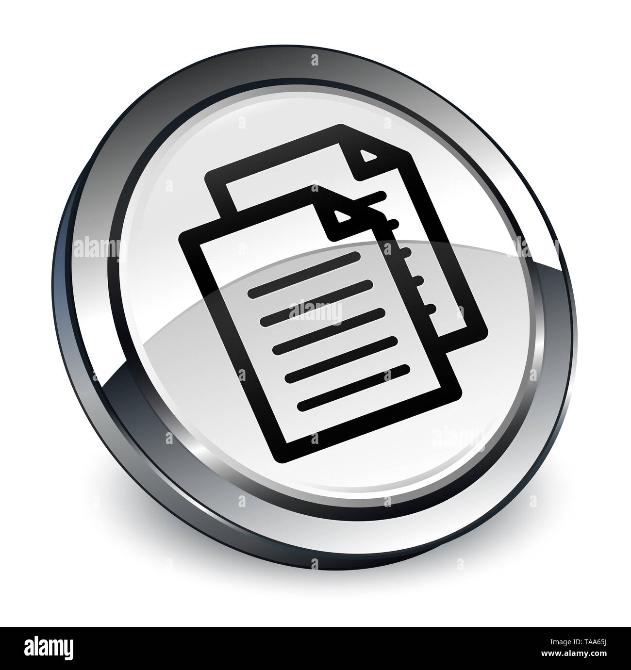 Documents icon isolated on 3d white round button abstract illustration ...
