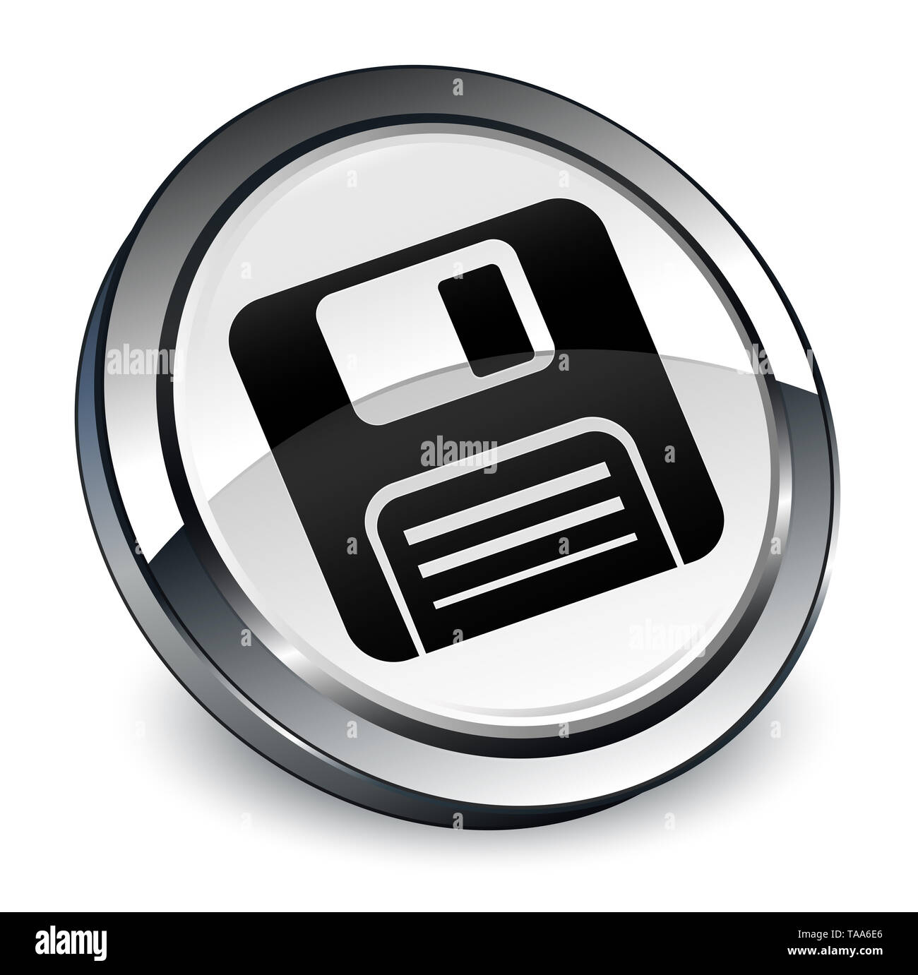 Floppy disk icon isolated on 3d white round button abstract ...