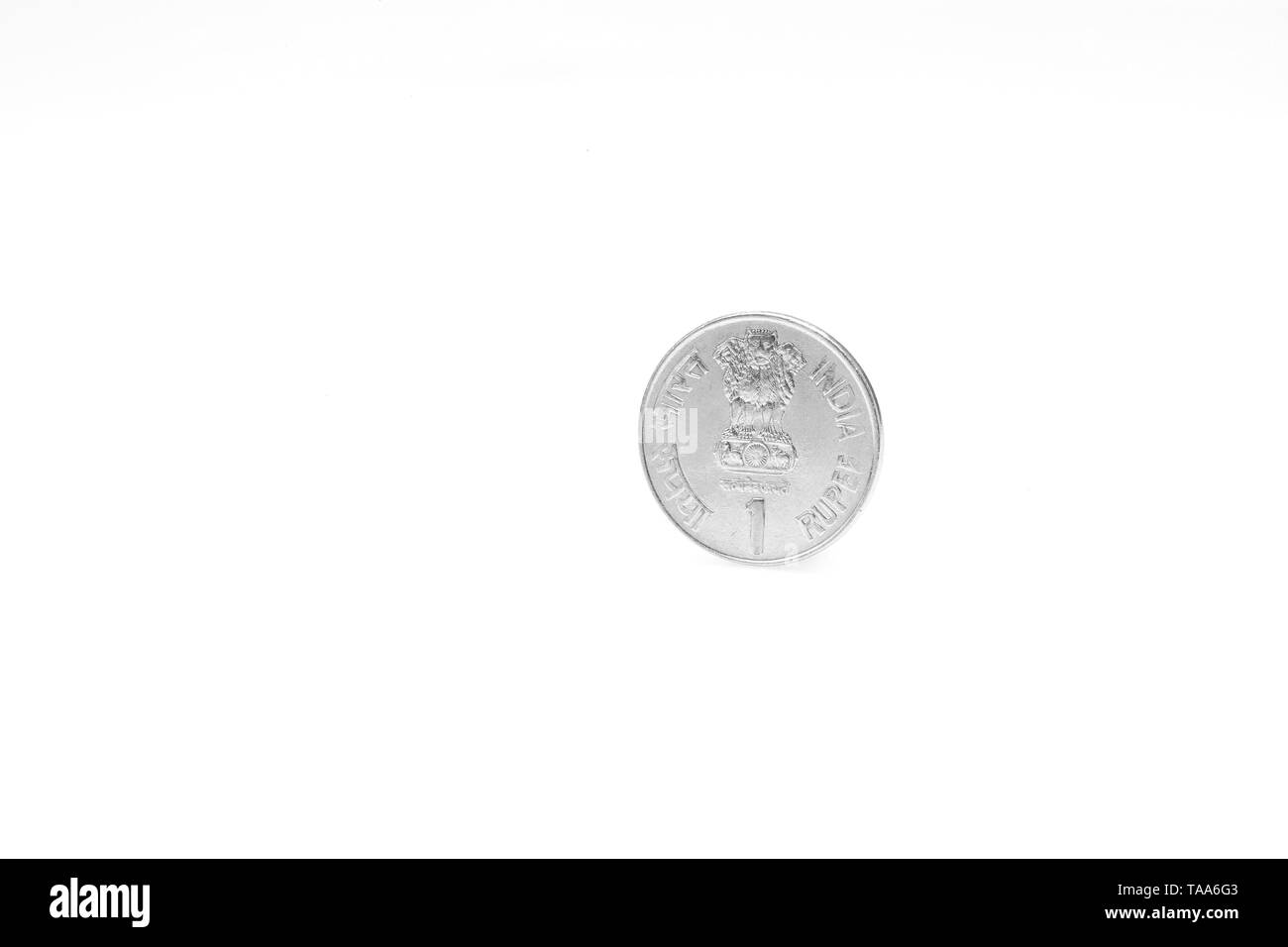 one rupee coin on white background, India, Asia, 1999 Stock Photo