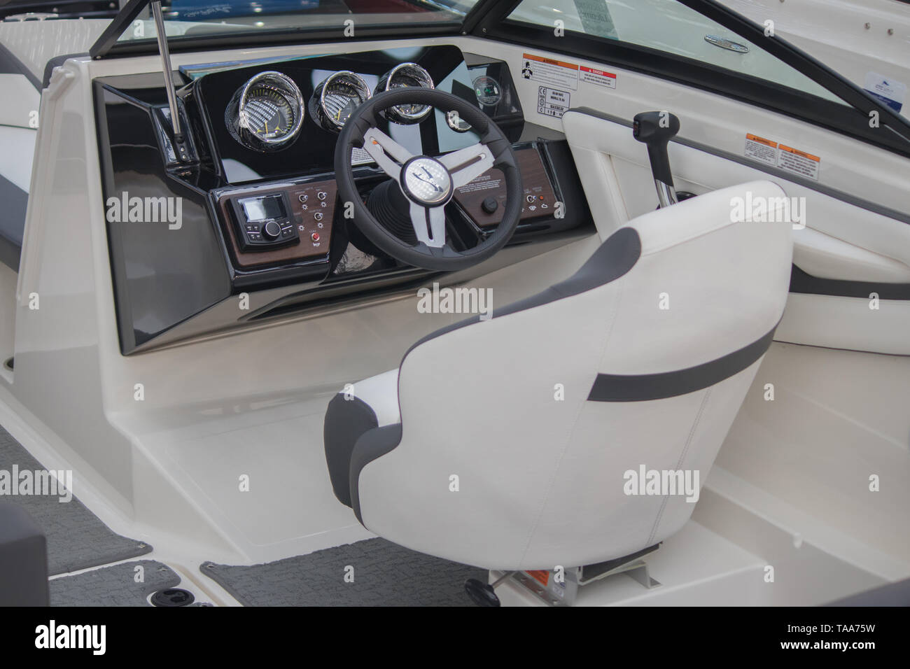Cockpit of luxury speed boat Stock Photo Alamy