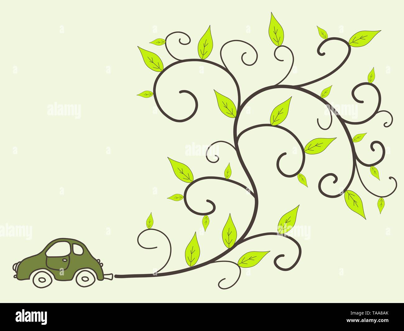 Green car environmentally friendly low emissions vehicle with floral