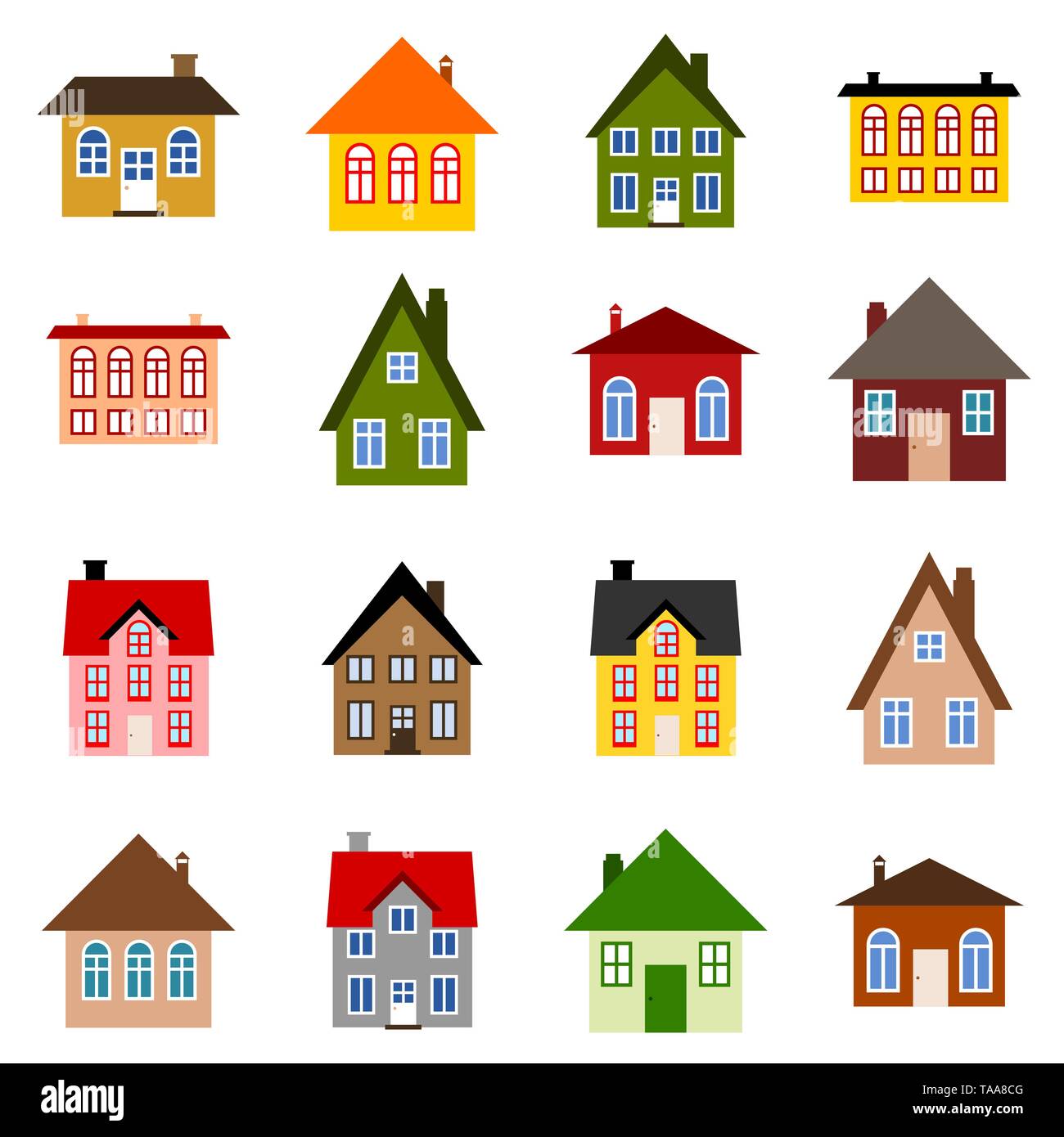 Home Set - Colorful House Icon Collection. Illustration Group Stock 