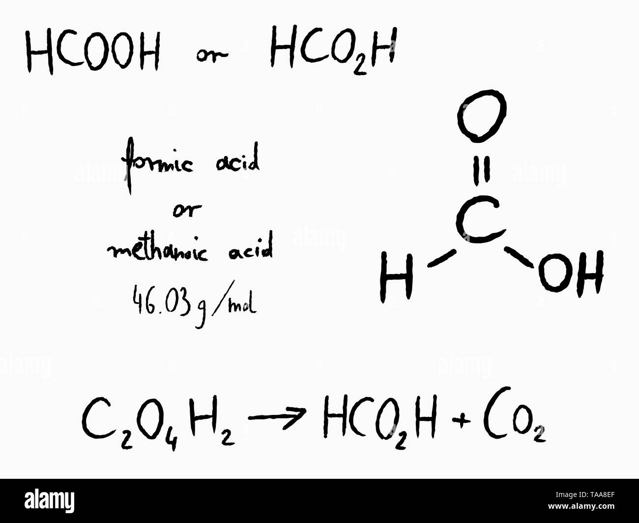 Formic acid (methanoic acid) - organic chemistry lesson. Stock Vector