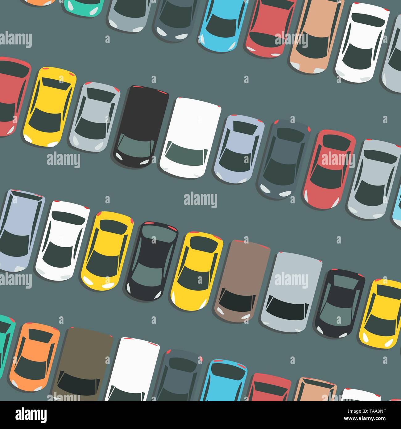 Full car park vector. Parked cars vector illustration. Stock Vector