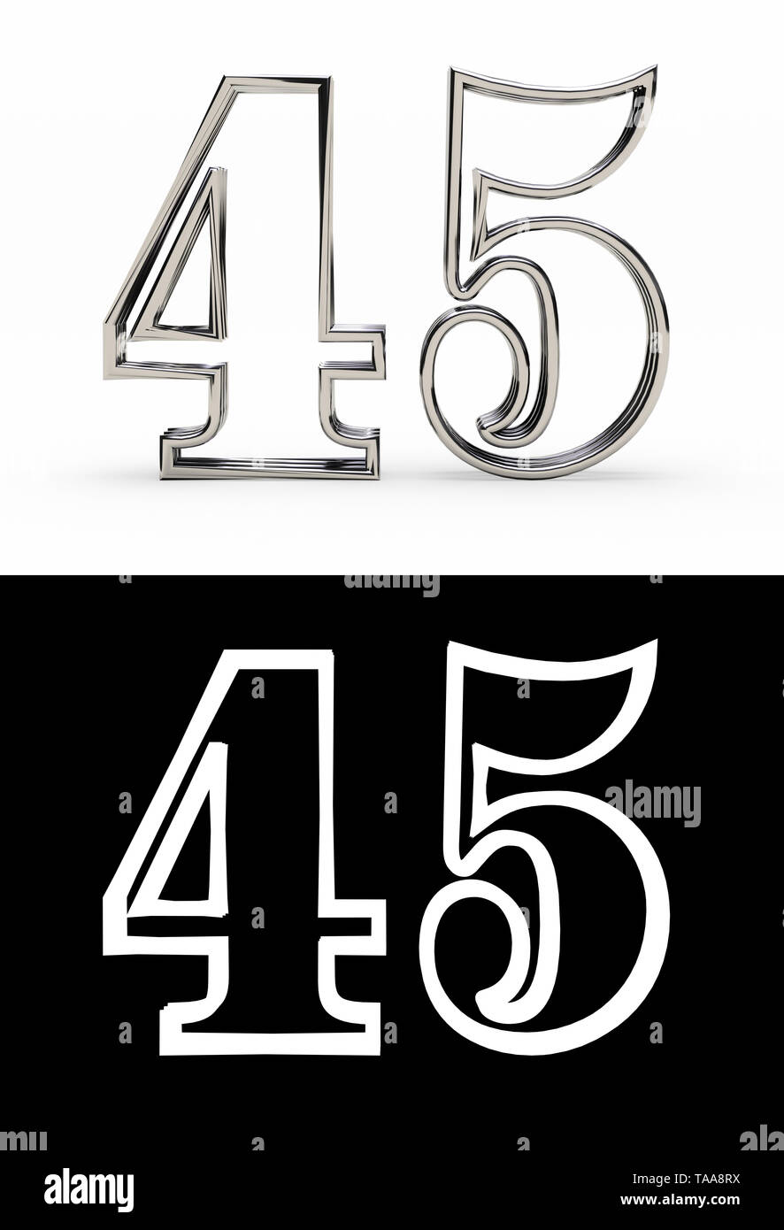 Silver number forty-five years (number 45 years) with shadow