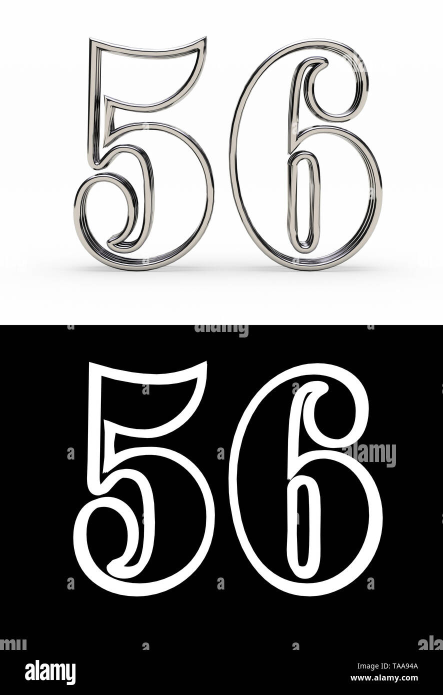 Silver number fifty-six years (number 56 years) with shadow, front