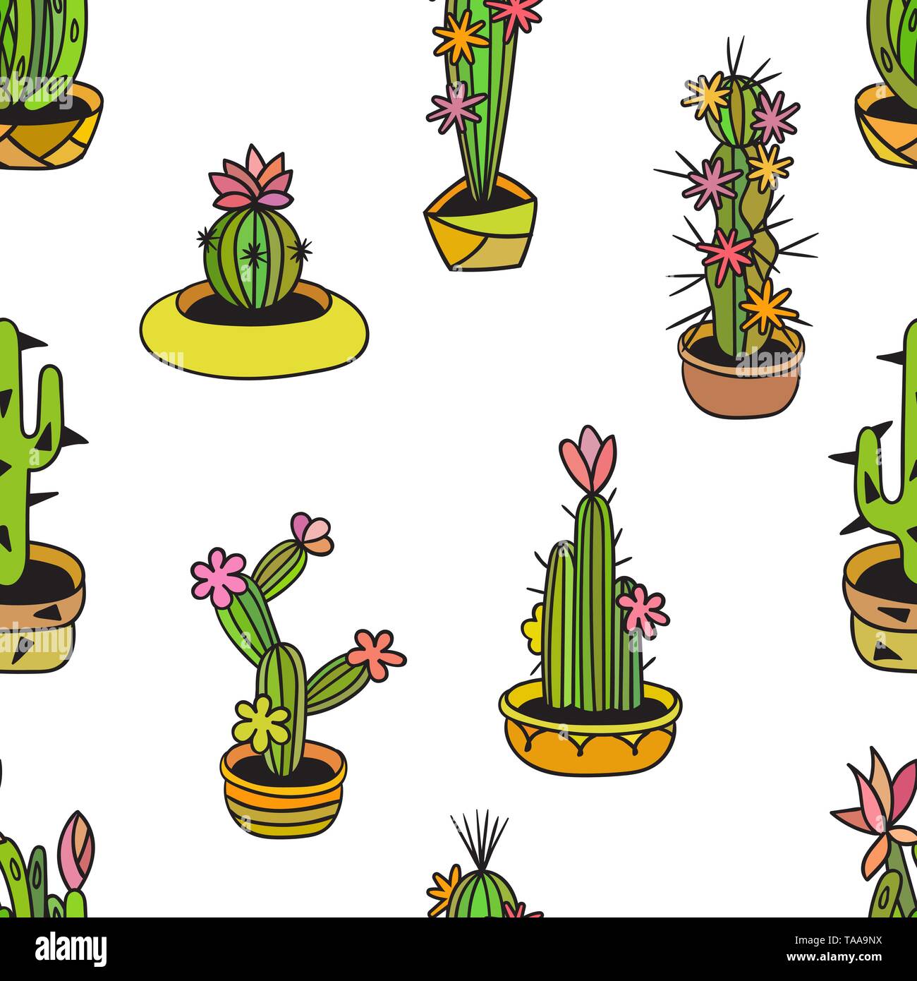 Floral seamless pattern with cactuses Stock Vector