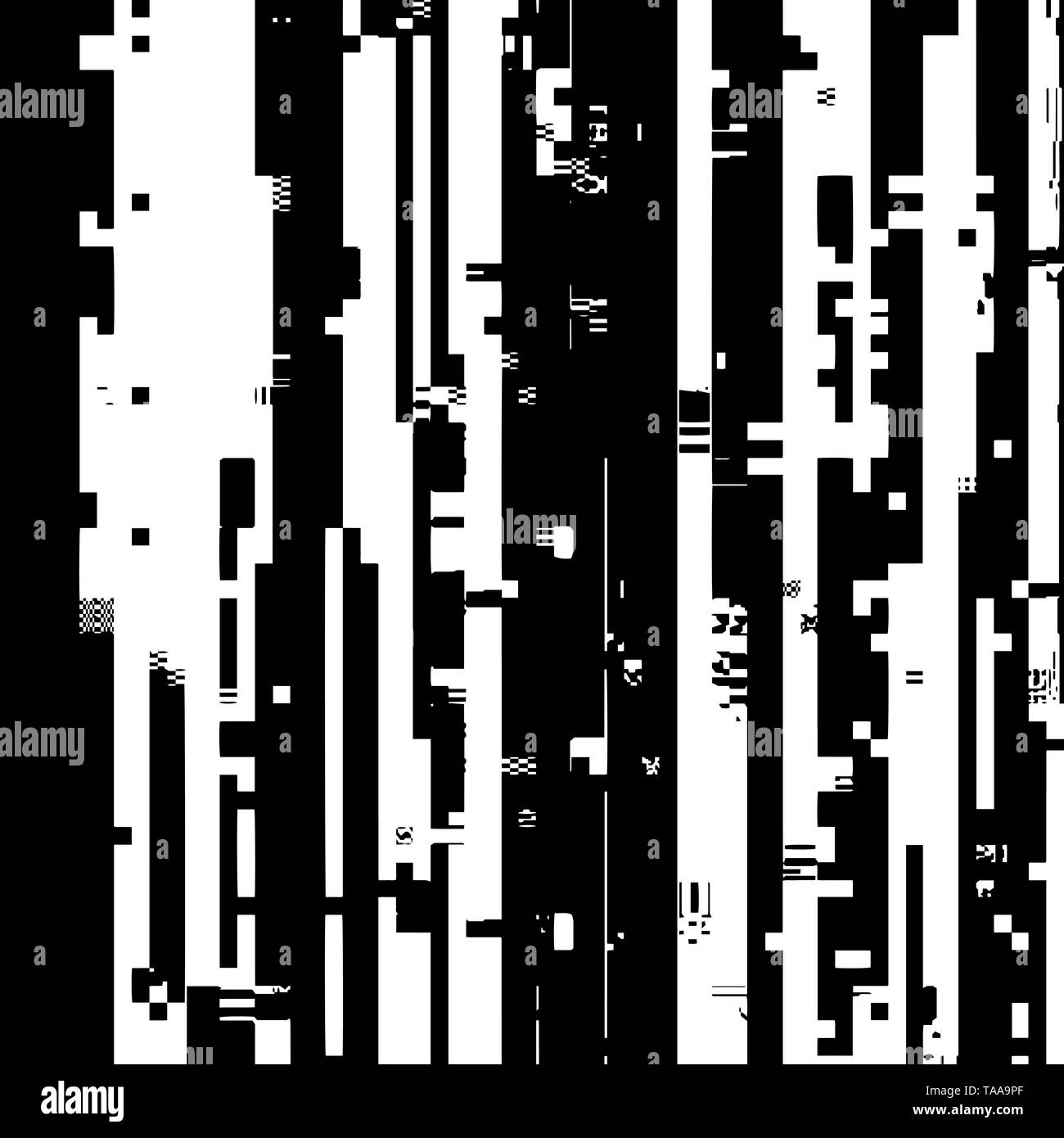 Glitch overlay distress texture. Cyber hacker attack theme creative design template. Grunge glitched black and white background. EPS10 vector. Stock Vector
