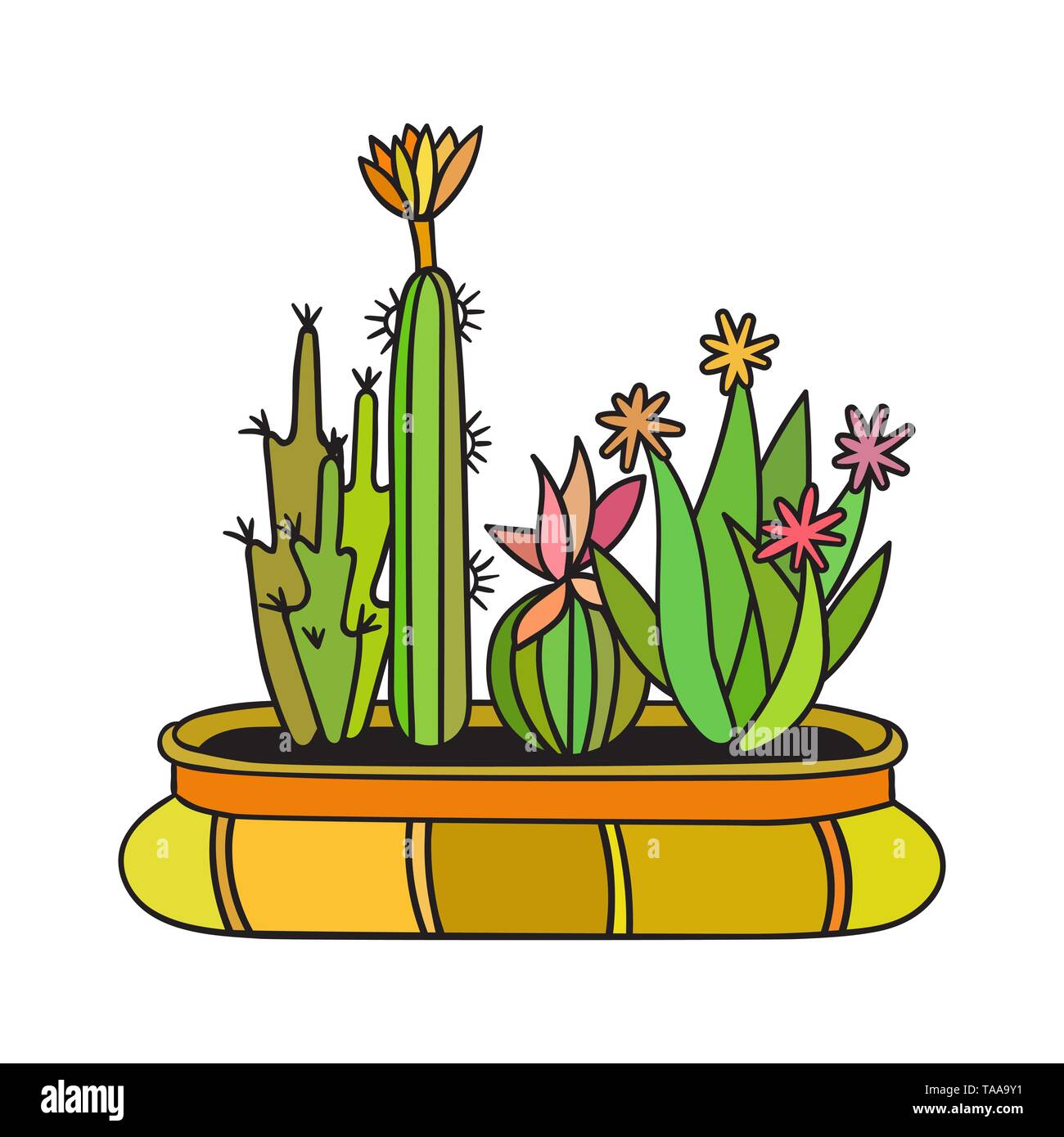 Cactus with black contour. Vector illustration Stock Vector Image & Art ...