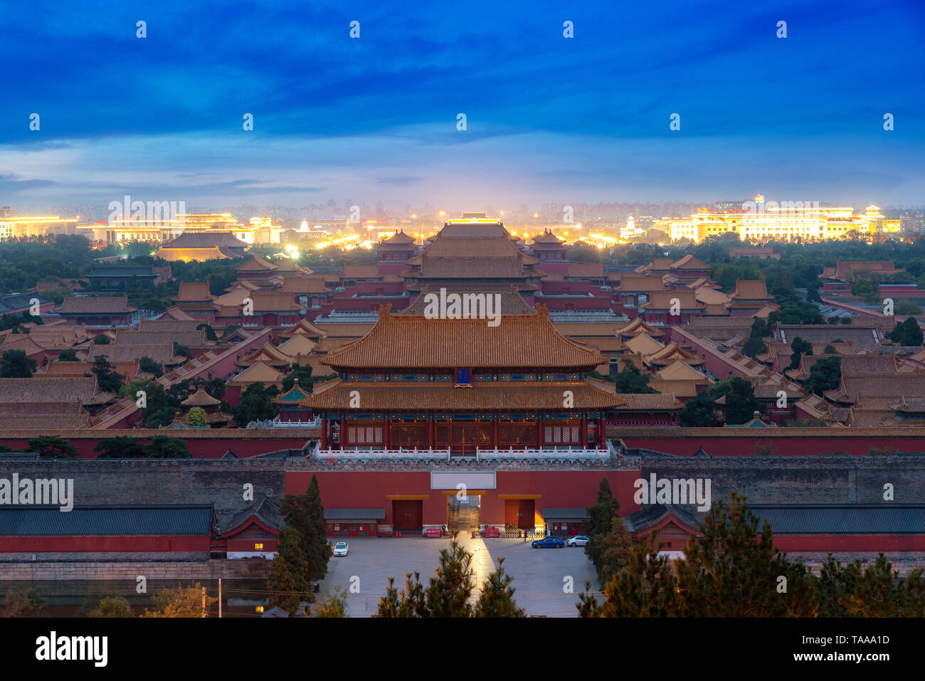 Beijing ancient Forbidden City in night at Beijing, China. Stock Photo