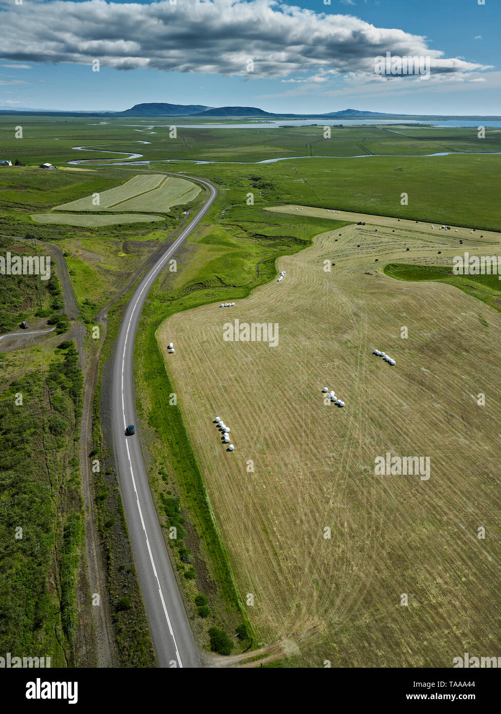 Aerial farmland, Laugardalur, Iceland Stock Photo Alamy