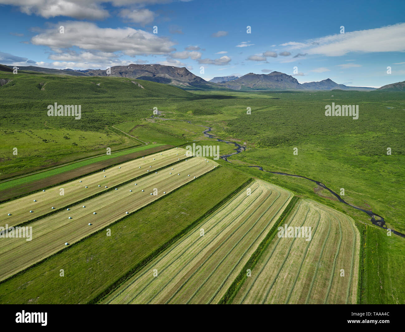Aerial farmland, Laugardalur, Iceland Stock Photo Alamy