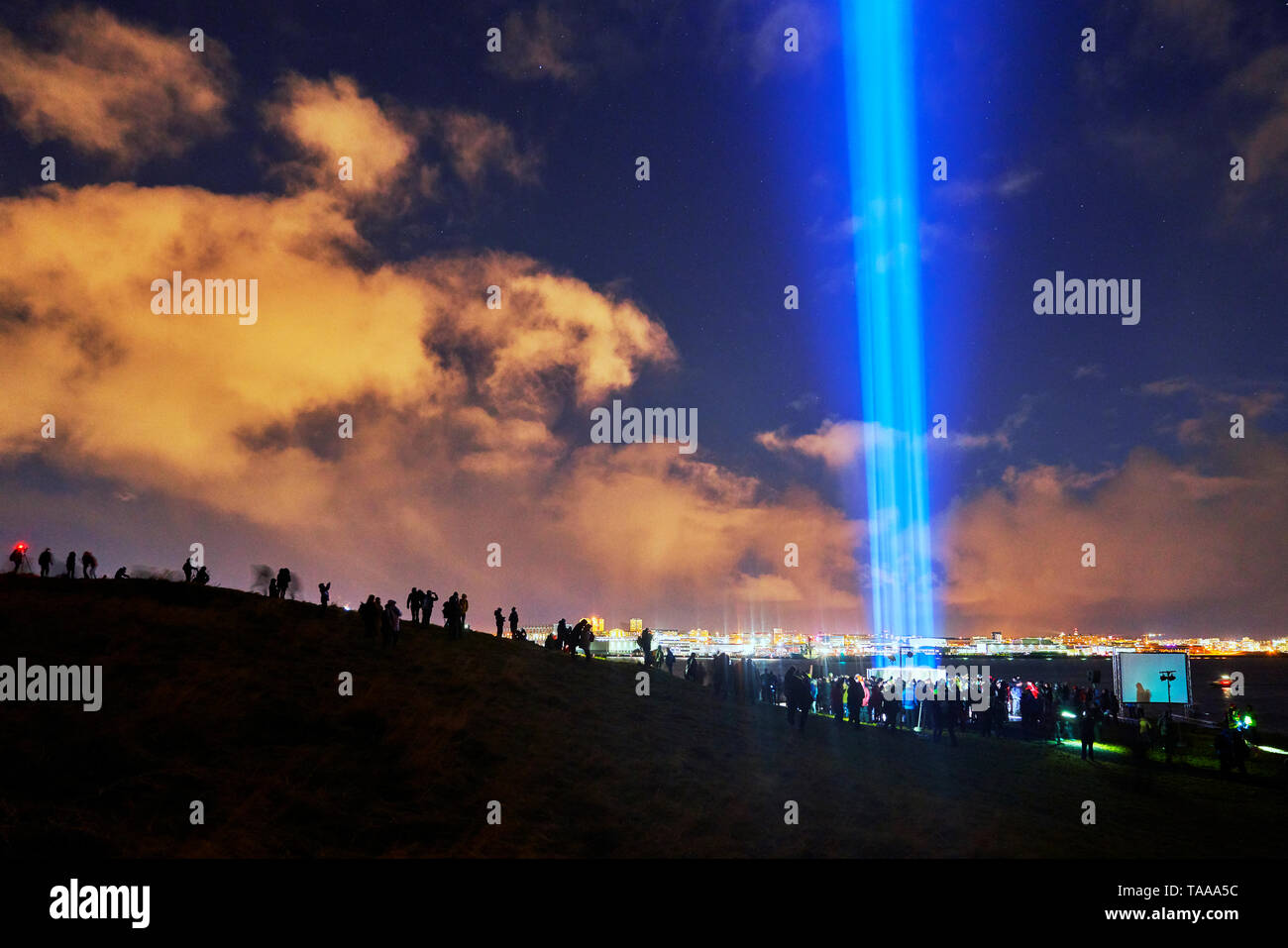 Imagine Peace Tower, Videy Island,  Reykjavik, Iceland Stock Photo