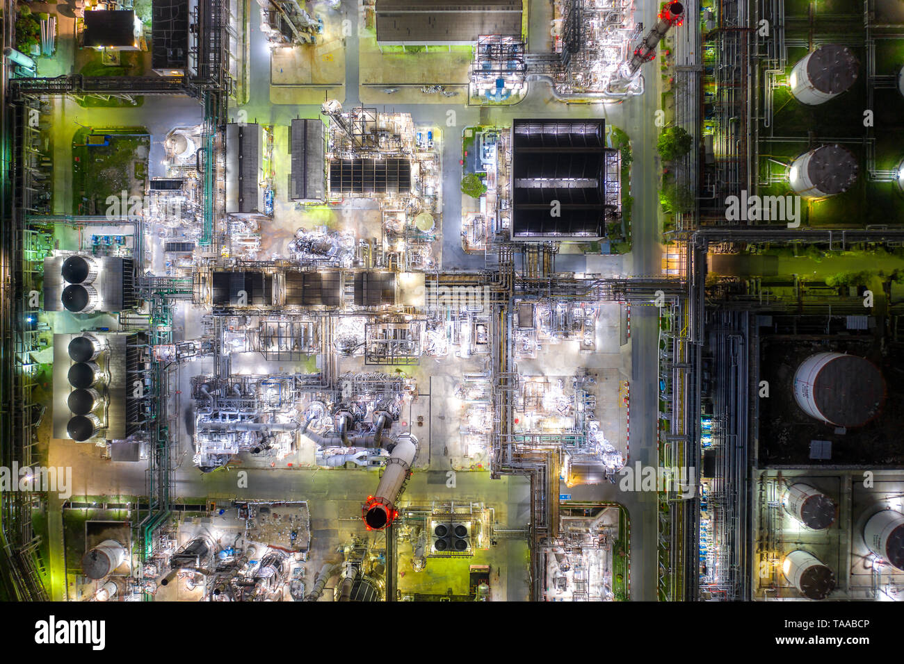 Aerial view of Oil and gas industry - refinery at twilight Stock Photo ...