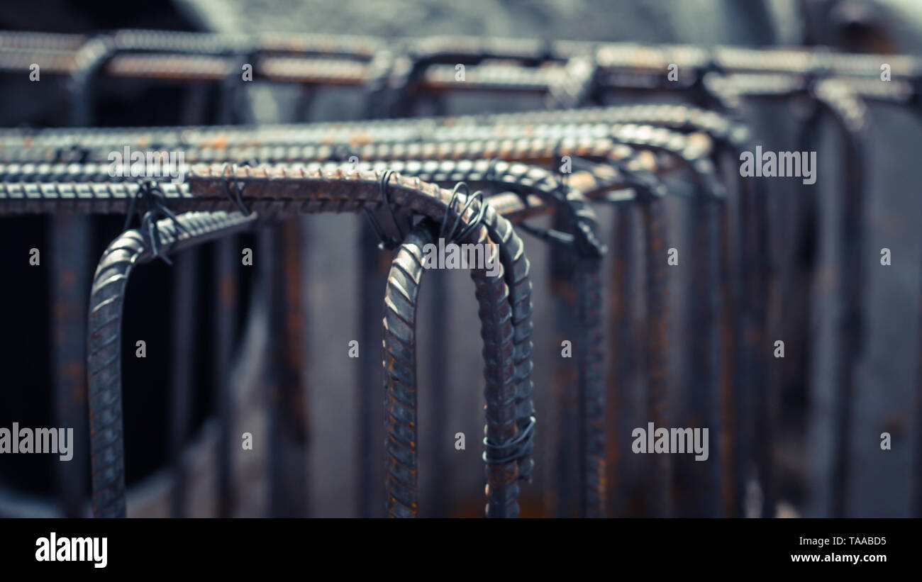 Dowel bar reinforcement concrete footing construction in process