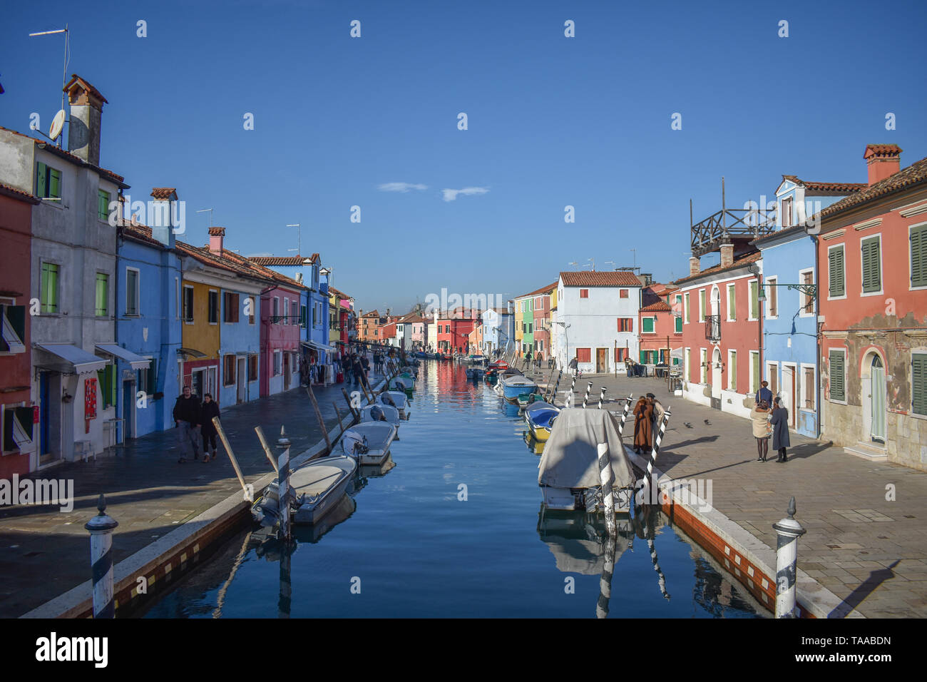 View of Burano from the main channel. Stock Photo