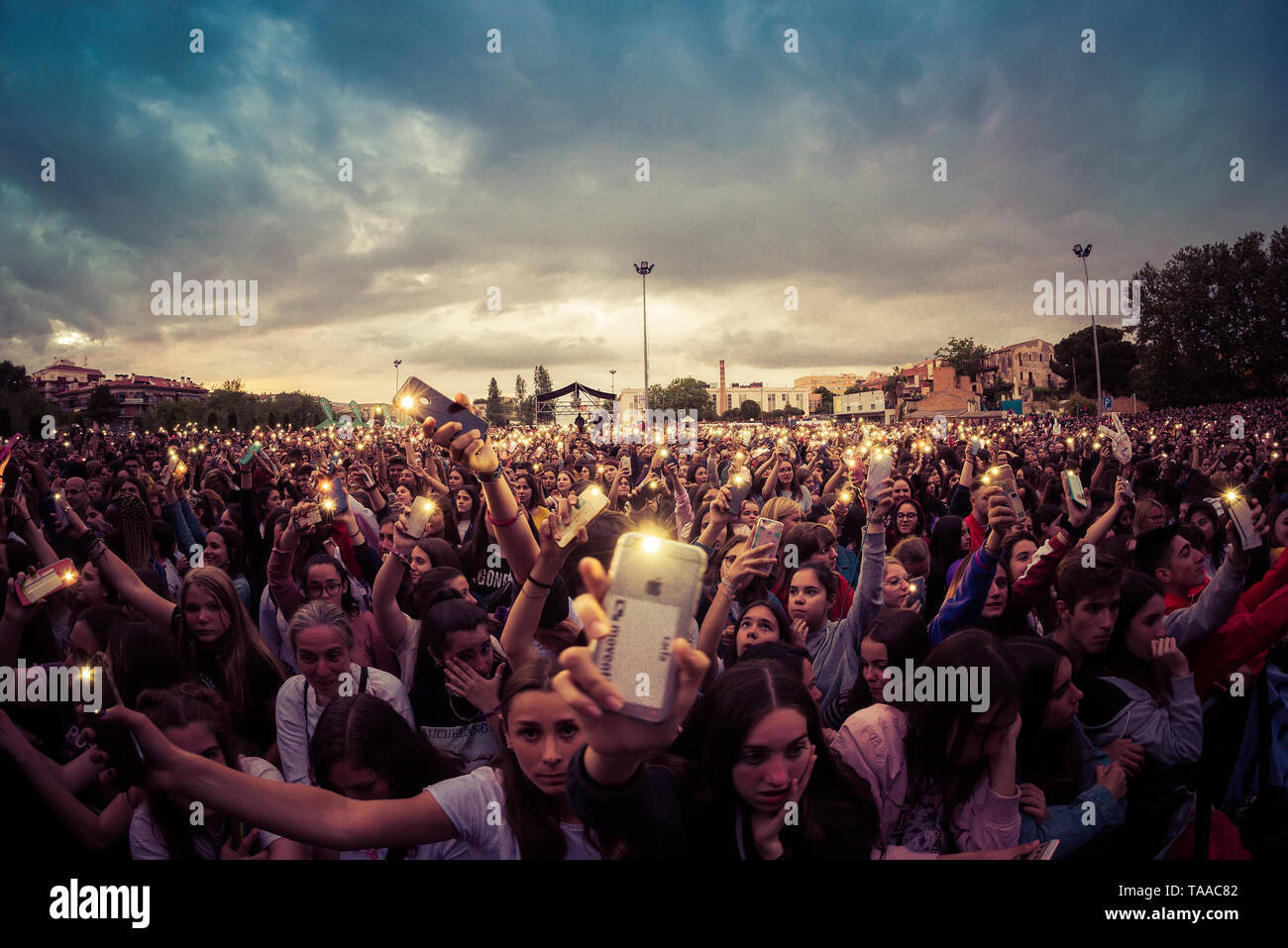 BARCELONA - MAY 18: The crowd with their phones up in a concert at Primavera Pop Festival on May 18, 2019 in Barcelona, Spain. Stock Photo