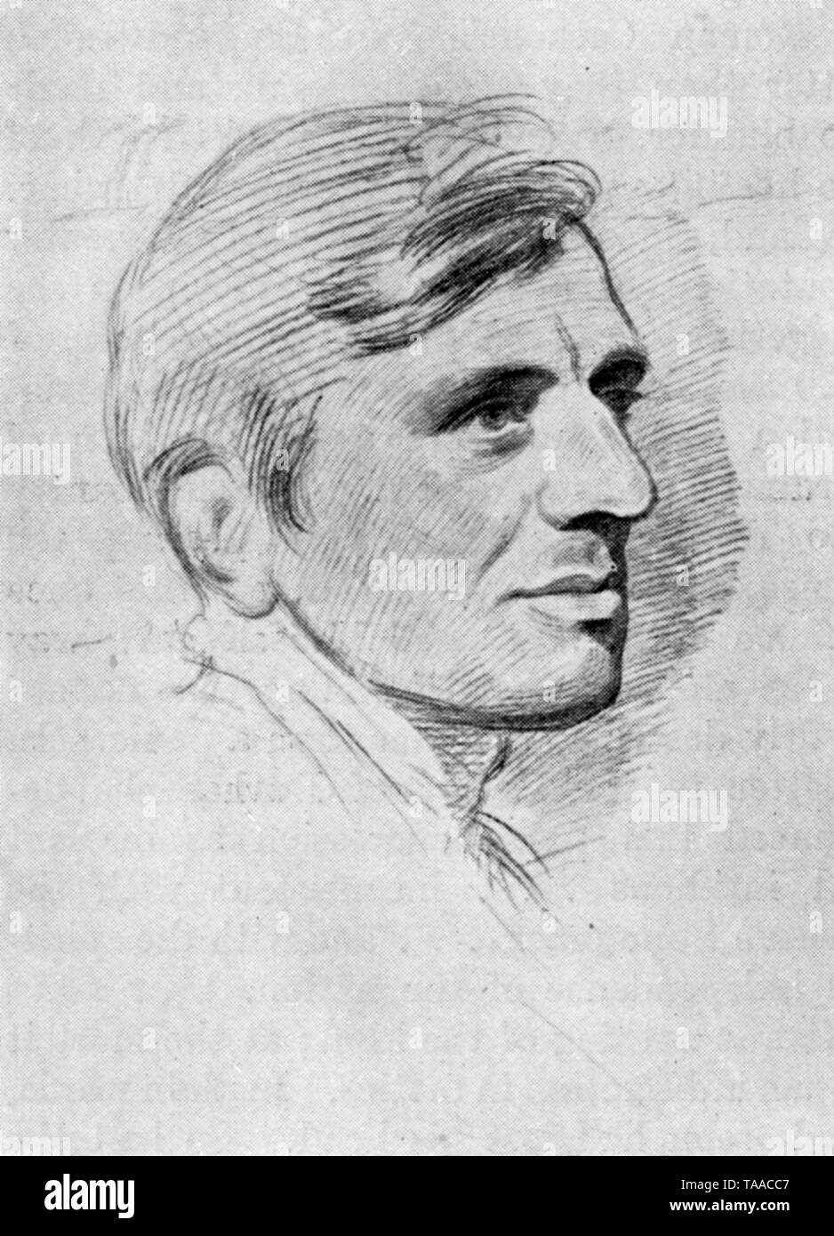 'John Henry Newman', 1844. From a chalk drawing by George Richmond (1809-1896). John Henry Newman (1801-1890) also know as Cardinal Newman and the Blessed John Henry Newman. Newman wished to return the Church of England to many Catholic beliefs and in 1845 he left the Church of England and was received into the Roman Catholic Church. Stock Photo