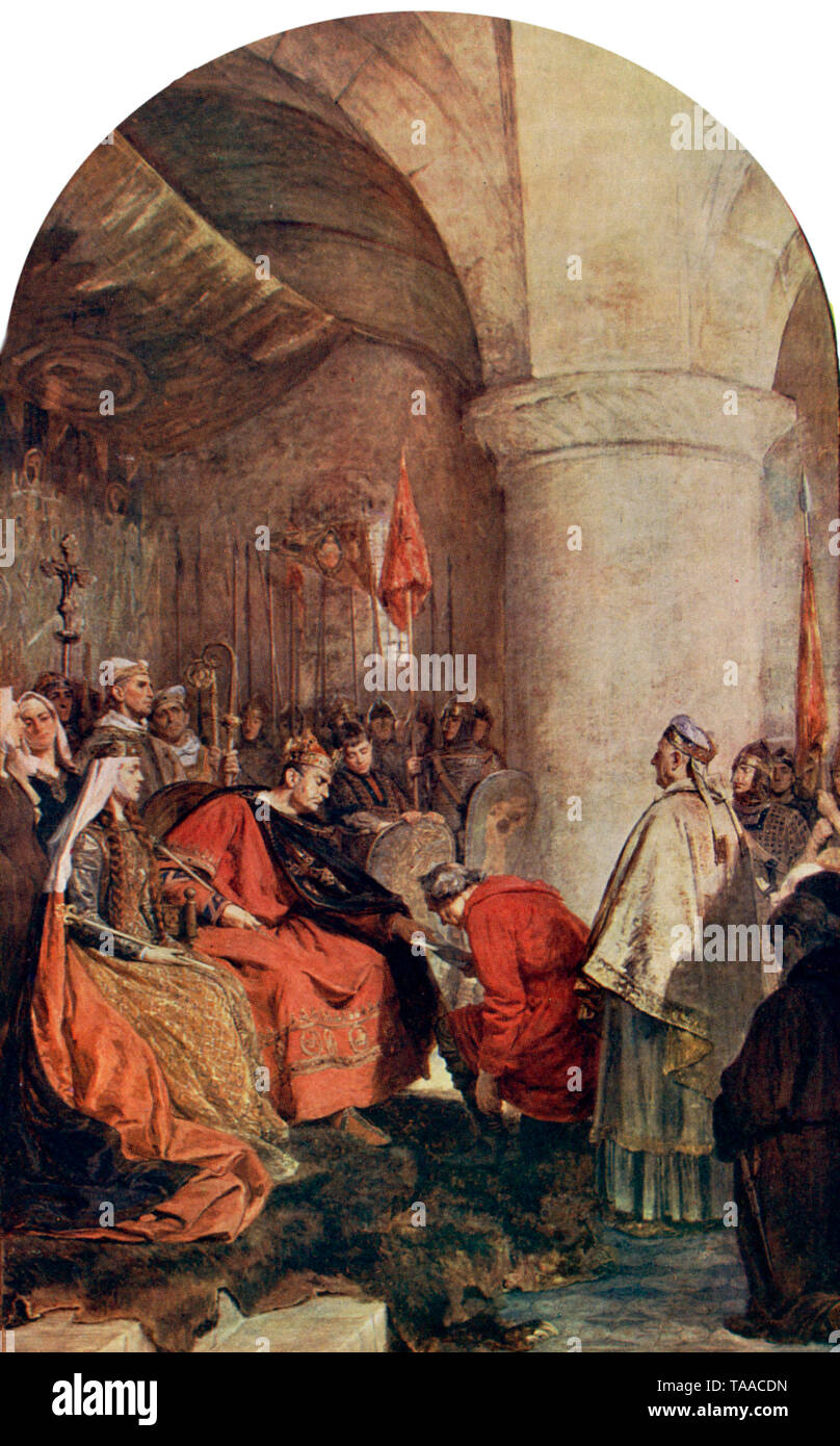 'William I granting a charter to the citizens of London. By John Seymour Lucas (1849-1923). King William I (c1028-1087), was the first Norman King of England after defeating King Harold II at the Battle of Hastings. Stock Photo